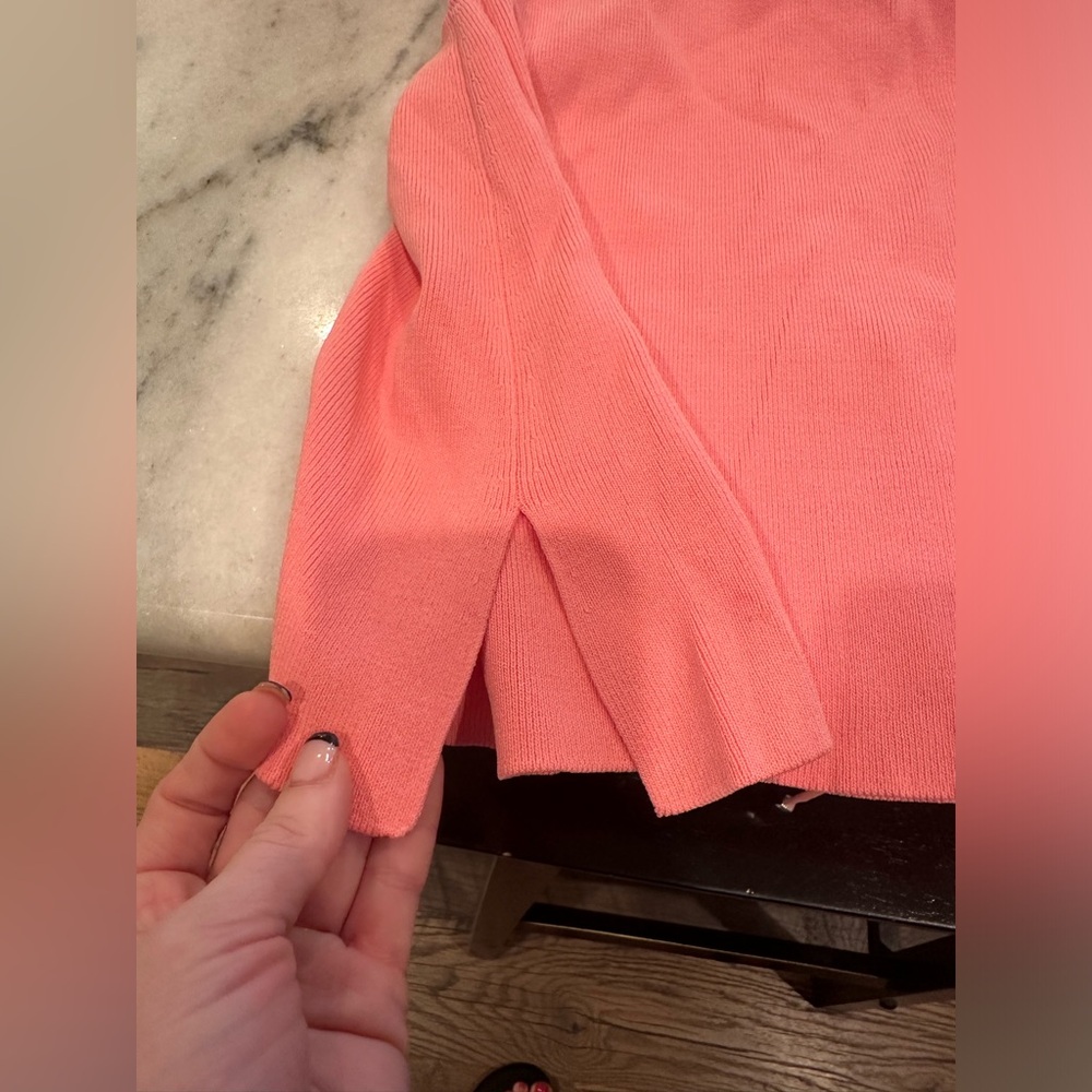 EUC BCBGMAXAZRIA Peachy Pink Sweater Dress Cutout Neck Detail w/ Tie at Waist - Picture 12 of 14